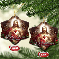Sacred Heart of Jesus Christmas Christmas Ceramic Ornament Jesus Is the Reason for the Season Radiant Glow Poinsettias - Wonder Print Shop