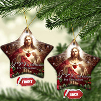 Sacred Heart of Jesus Christmas Christmas Ceramic Ornament Jesus Is the Reason for the Season Radiant Glow Poinsettias - Wonder Print Shop