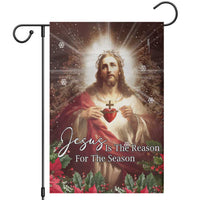 Sacred Heart of Jesus Christmas Garden Flag Jesus Is the Reason for the Season Radiant Glow Poinsettias - Wonder Print Shop