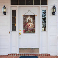Sacred Heart of Jesus Christmas Garden Flag Jesus Is the Reason for the Season Radiant Glow Poinsettias - Wonder Print Shop
