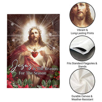 Sacred Heart of Jesus Christmas Garden Flag Jesus Is the Reason for the Season Radiant Glow Poinsettias - Wonder Print Shop