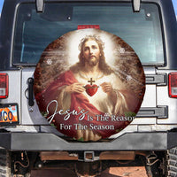Sacred Heart of Jesus Christmas Spare Tire Cover Jesus Is the Reason for the Season Radiant Glow Poinsettias - Wonder Print Shop