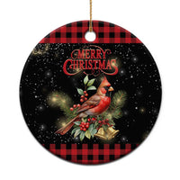 Merry Christmas Cardinal Christmas Ceramic Ornament Buffalo Plaid Holiday Redbird Holly and Bells - Wonder Print Shop