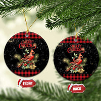 Merry Christmas Cardinal Christmas Ceramic Ornament Buffalo Plaid Holiday Redbird Holly and Bells - Wonder Print Shop