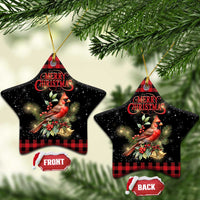 Merry Christmas Cardinal Christmas Ceramic Ornament Buffalo Plaid Holiday Redbird Holly and Bells - Wonder Print Shop