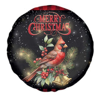 Merry Christmas Cardinal Spare Tire Cover Buffalo Plaid Holiday Redbird Holly and Bells - Wonder Print Shop