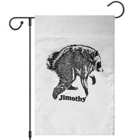 Jimothy Viral Seattle Raccoon Vintage Woodcut Style Graphic Garden Flag Funny Trash Panda Wildlife Meme