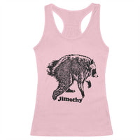 Jimothy Viral Seattle Raccoon Vintage Woodcut Style Graphic Racerback Tank Top Funny Trash Panda Wildlife Meme