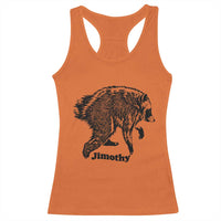 Jimothy Viral Seattle Raccoon Vintage Woodcut Style Graphic Racerback Tank Top Funny Trash Panda Wildlife Meme