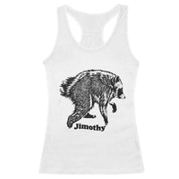 Jimothy Viral Seattle Raccoon Vintage Woodcut Style Graphic Racerback Tank Top Funny Trash Panda Wildlife Meme