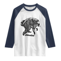Jimothy Viral Seattle Raccoon Vintage Woodcut Style Graphic Raglan Shirt Funny Trash Panda Wildlife Meme