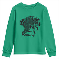 Jimothy Viral Seattle Raccoon Vintage Woodcut Style Graphic Youth Sweatshirt Funny Trash Panda Wildlife Meme
