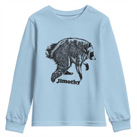 Jimothy Viral Seattle Raccoon Vintage Woodcut Style Graphic Youth Sweatshirt Funny Trash Panda Wildlife Meme