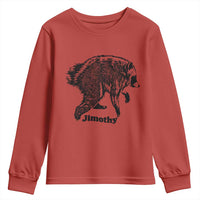 Jimothy Viral Seattle Raccoon Vintage Woodcut Style Graphic Youth Sweatshirt Funny Trash Panda Wildlife Meme