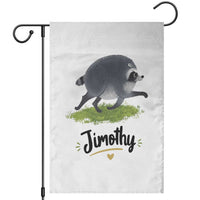 Cute Running Jimothy the Raccoon Garden Flag Viral Seattle Trash Panda Meme