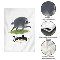 Cute Running Jimothy the Raccoon Garden Flag Viral Seattle Trash Panda Meme