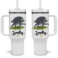 Cute Running Jimothy the Raccoon Tumbler With Handle Viral Seattle Trash Panda Meme