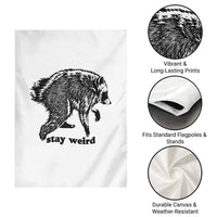 Stay Weird Jimothy the Raccoon Vintage Woodcut Style Graphic Garden Flag Funny Seattle Trash Panda Meme