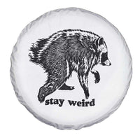 Stay Weird Jimothy the Raccoon Vintage Woodcut Style Graphic Spare Tire Cover Funny Seattle Trash Panda Meme