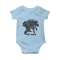 Stay Weird Jimothy the Raccoon Vintage Woodcut Style Graphic Baby Onesie Funny Seattle Trash Panda Meme