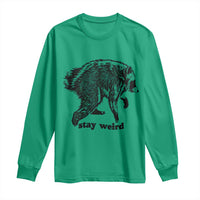 Stay Weird Jimothy the Raccoon Vintage Woodcut Style Graphic Long Sleeve Shirt Funny Seattle Trash Panda Meme