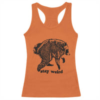 Stay Weird Jimothy the Raccoon Vintage Woodcut Style Graphic Racerback Tank Top Funny Seattle Trash Panda Meme