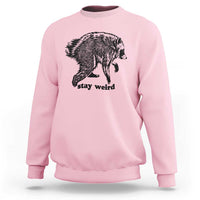 Stay Weird Jimothy the Raccoon Vintage Woodcut Style Graphic Sweatshirt Funny Seattle Trash Panda Meme