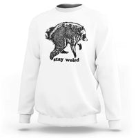 Stay Weird Jimothy the Raccoon Vintage Woodcut Style Graphic Sweatshirt Funny Seattle Trash Panda Meme