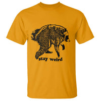 Stay Weird Jimothy the Raccoon Vintage Woodcut Style Graphic T Shirt Funny Seattle Trash Panda Meme