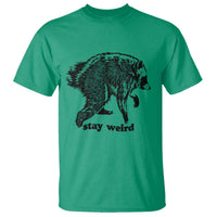 Stay Weird Jimothy the Raccoon Vintage Woodcut Style Graphic T Shirt Funny Seattle Trash Panda Meme