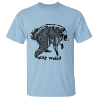 Stay Weird Jimothy the Raccoon Vintage Woodcut Style Graphic T Shirt Funny Seattle Trash Panda Meme