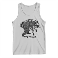 Stay Weird Jimothy the Raccoon Vintage Woodcut Style Graphic Tank Top Funny Seattle Trash Panda Meme