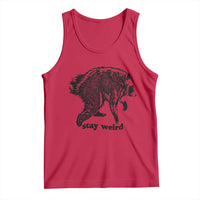Stay Weird Jimothy the Raccoon Vintage Woodcut Style Graphic Tank Top Funny Seattle Trash Panda Meme