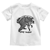 Stay Weird Jimothy the Raccoon Vintage Woodcut Style Graphic Toddler T Shirt Funny Seattle Trash Panda Meme
