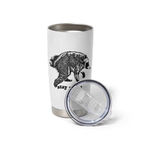 Stay Weird Jimothy the Raccoon Vintage Woodcut Style Graphic Tumbler Cup Funny Seattle Trash Panda Meme