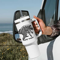 Stay Weird Jimothy the Raccoon Vintage Woodcut Style Graphic Tumbler With Handle Funny Seattle Trash Panda Meme