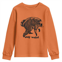 Stay Weird Jimothy the Raccoon Vintage Woodcut Style Graphic Youth Sweatshirt Funny Seattle Trash Panda Meme
