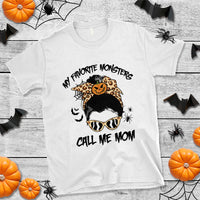 Halloween Mom T Shirt My Favorite Monsters Call Me Mom Messy Bun Halloween Costume - Wonder Print Shop