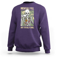Funny Skeleton Sweatshirt Mentally Ill But Totally Chill Drinking Coffee Lover Halloween Costume - Wonder Print Shop