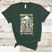 Funny Skeleton T Shirt Mentally Ill But Totally Chill Drinking Coffee Lover Halloween Costume - Wonder Print Shop