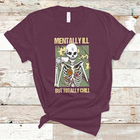 Funny Skeleton T Shirt Mentally Ill But Totally Chill Drinking Coffee Lover Halloween Costume - Wonder Print Shop