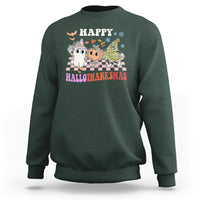 Hallothanksmas Sweatshirt Halloween Thanksgiving Christmas Groovy Happy HalloThanksMas - Wonder Print Shop