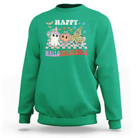 Hallothanksmas Sweatshirt Halloween Thanksgiving Christmas Groovy Happy HalloThanksMas - Wonder Print Shop