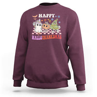 Hallothanksmas Sweatshirt Halloween Thanksgiving Christmas Groovy Happy HalloThanksMas - Wonder Print Shop