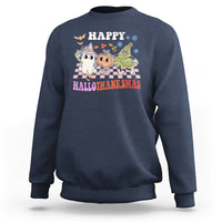 Hallothanksmas Sweatshirt Halloween Thanksgiving Christmas Groovy Happy HalloThanksMas - Wonder Print Shop