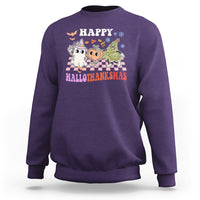 Hallothanksmas Sweatshirt Halloween Thanksgiving Christmas Groovy Happy HalloThanksMas - Wonder Print Shop