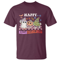 Hallothanksmas T Shirt Halloween Thanksgiving Christmas Groovy Happy HalloThanksMas - Wonder Print Shop