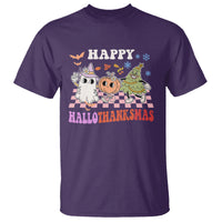 Hallothanksmas T Shirt Halloween Thanksgiving Christmas Groovy Happy HalloThanksMas - Wonder Print Shop