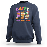 Hallothanksmas Sweatshirt Halloween Thanksgiving Christmas Happy HalloThanksMas Latte - Wonder Print Shop