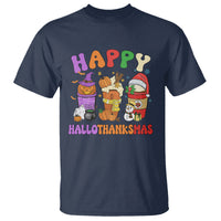 Hallothanksmas T Shirt Halloween Thanksgiving Christmas Happy HalloThanksMas Latte - Wonder Print Shop